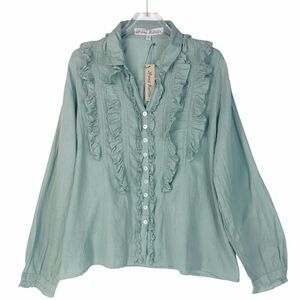 NWT Sundance Size Small JP & Mattie Top The Blanchard Blouse Sage Green Ruffles